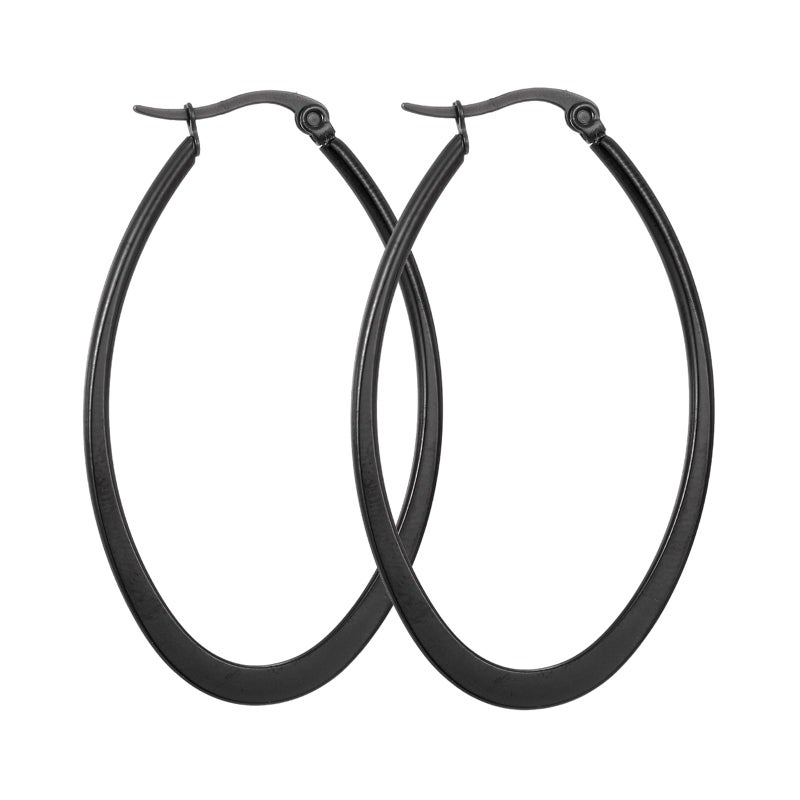 MengPa Oval Hoop Earrings for Women Stainless Steel Black Plated Lightweight Jewelry US1281B - Image 1